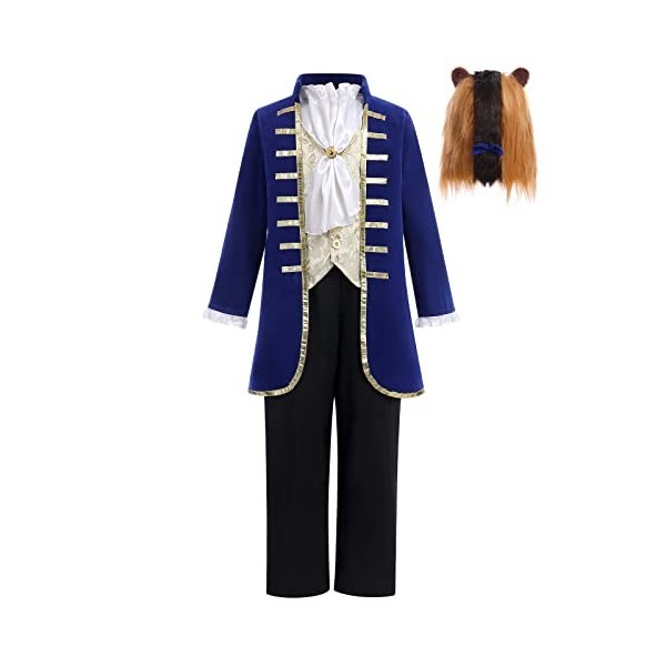 Costume de Bête Garçons Prince Halloween Déguisement Fantaisie Veste de Smoking avec Pantalon Casque Tenue de Costume de Luxe