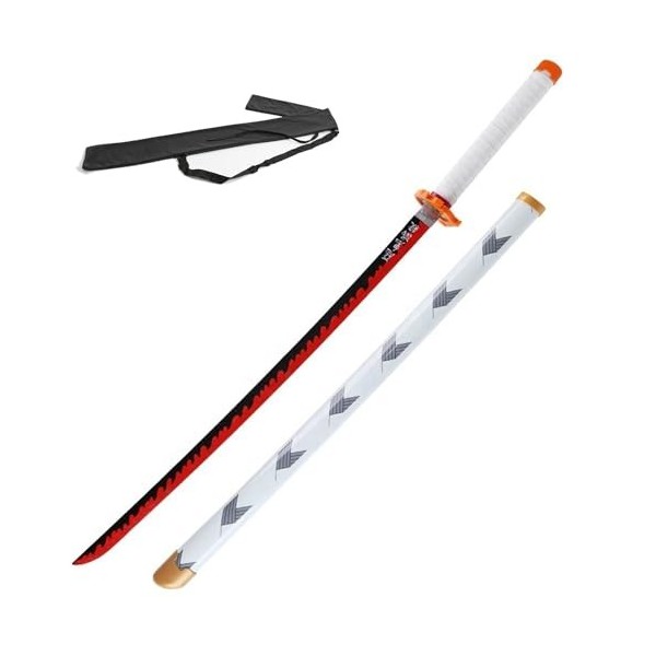 MAYKAR Épée De Samouraï Demon Slayer Blade Cosplay, 75cm/104cm Rengoku Kyoujurou Katana en Bois pour Fournitures De Fête dha