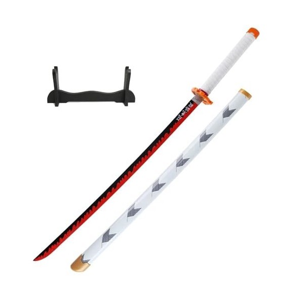 MAYKAR Épée De Samouraï Demon Slayer Blade Cosplay, 75cm/104cm Rengoku Kyoujurou Katana en Bois pour Fournitures De Fête dha