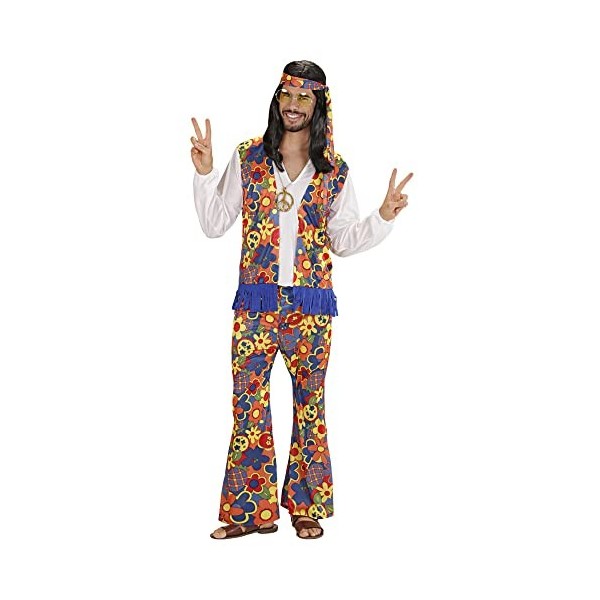 "HIPPIE MAN" shirt with vest, pants, headband, necklace with medallion - M 