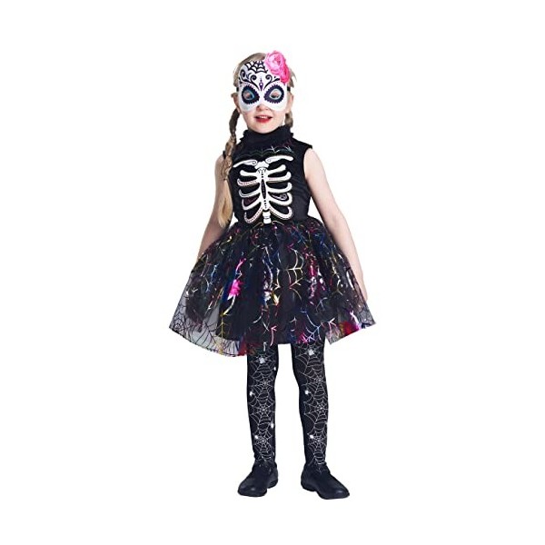 IKALI Filles Vêtements à ossature daraignée Luxueux La veille dHalloween Arc - en - ciel Os Robe de fantaisie Costume de so