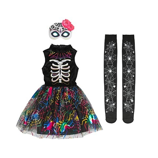 IKALI Filles Vêtements à ossature daraignée Luxueux La veille dHalloween Arc - en - ciel Os Robe de fantaisie Costume de so