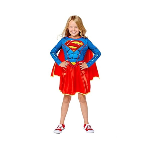 Amscan Déguisement Supergirl Fille – Warner Bros Officiel – Robe, Ceinture, Cape (Tailles 3-12 Ans