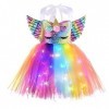 inlzdz Enfants Filles Robe Licorne Déguisement de Princesse Fée Tutu Robe avec Lumières LED Anniversaire Halloween Carnaval F