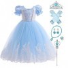 IBAKOM Enfant Fille Robe Princesse Cendrillon Cosplay Tenues Carnaval Halloween Noël Anniversaire Fête Jouer un rôle Gants Ba