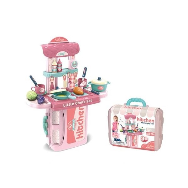 Aetheria Ensemble de jeu de cuisine avec valise portable, jouet de table de cuisine simulé pour filles avec accessoires dust