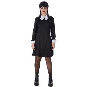 Creaciones Llopis Costume de mercredi Addams pour femme - Robe de mercredi Addams - Taille L - Noir
