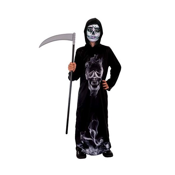 Magicoo Costume de fantôme squelette pour enfant garçon noir avec robe et capuche – Taille 110 à 140 – Halloween Déguisement 