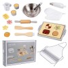 Surakey Accessoire Cuisine en Bois Enfant, Jouets de Cuisson de Biscuits, Cuisine Enfant en Acier Inoxydable, Tablier et Gant