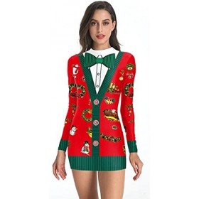 eBoutik - Déguisement fantaisie de Noël – Tenue festive moulante colorée et tendance – Idéal pour les fêtes de Noël, les dîne