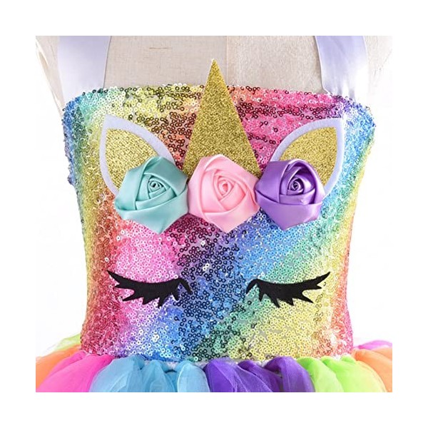 inhzoy Enfant Déguisement de Licorne Princesse Fée pour Fille Tutu Robe avec Lumières Brillant + Bandeau de Licorne Halloween