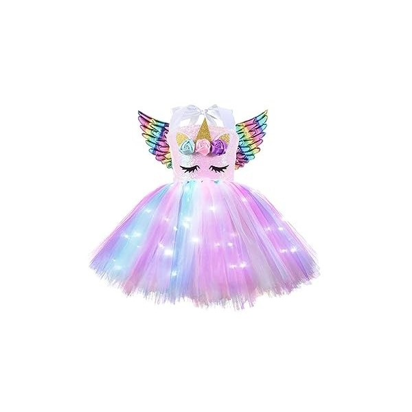 TiaoBug Enfant Fille Princesse Robe Licorne Déguisement Halloween Noël Carnaval Paillettes Robe Soirée Anniversaire et Serre-