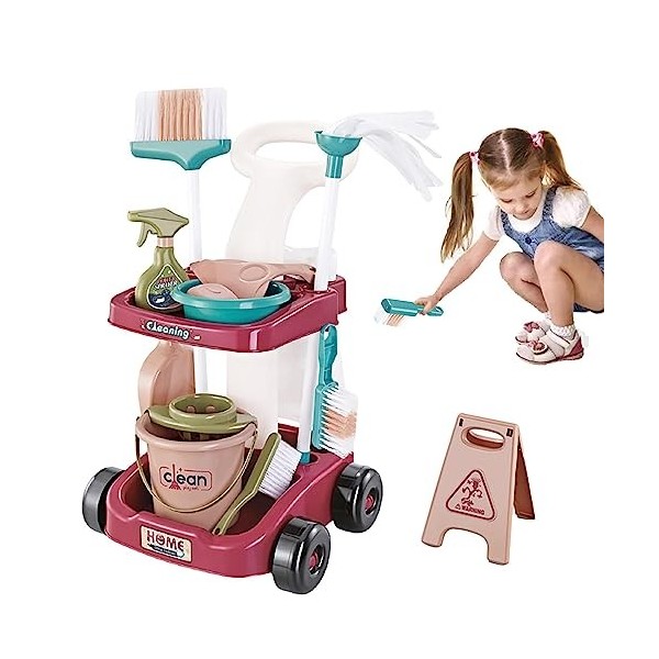 Ensemble De Nettoyage Jouets | Jouet De Chariot De Nettoyage Pour enfant | Kit De Jeu De Simulation De Nettoyage | Ensemble D