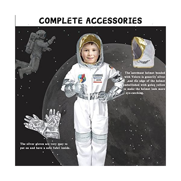 skyllc Costume dastronaute avec casque astronaute, gants de fashing, costume pour enfants, garçons, Halloween, cosplay, anni