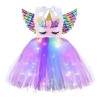 dPois Déguisement Licorne Fille Enfant Lumineuse Tutu Robe et Ailes Arc-en-Ciel Robe danniversaire Sirène Halloween Noël Cos