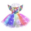 dPois Déguisement Licorne Fille Enfant Lumineuse Tutu Robe et Ailes Arc-en-Ciel Robe danniversaire Sirène Halloween Noël Cos