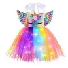 dPois Déguisement Licorne Fille Enfant Lumineuse Tutu Robe et Ailes Arc-en-Ciel Robe danniversaire Sirène Halloween Noël Cos