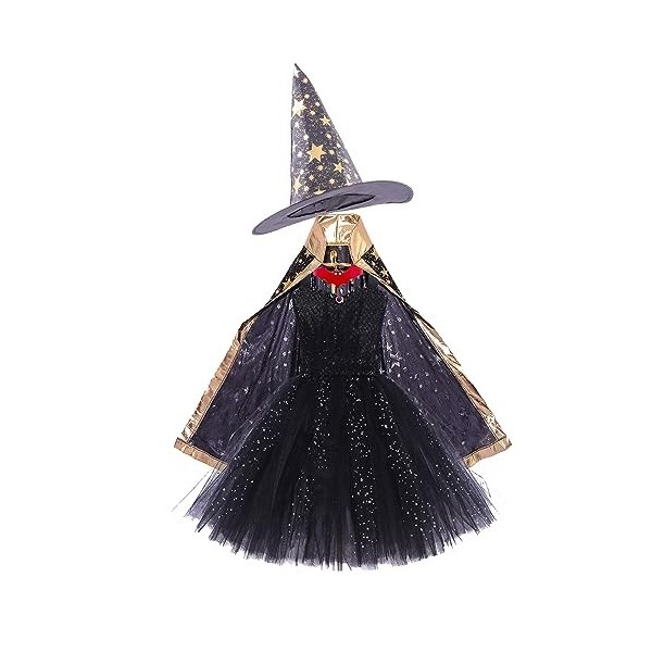 Xiaojiu DéGuisement Enfant Fille Deguisement De Sorciere,Costume Halloween Enfant Fille Robe Fille Rouge Black Costume Jupe N