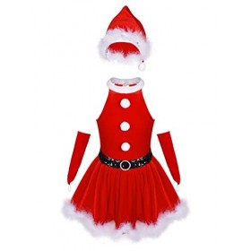 IEFIEL Déguisement Noël Elfe Enfant Fille Noël Lutin Robe de Princesse Cérémonie et Chapeau Noël Ensemble Costume Nouvel An N