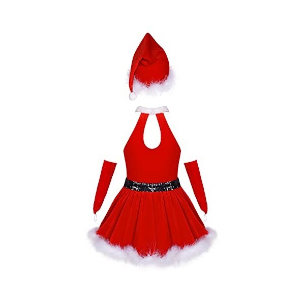 IEFIEL Déguisement Noël Elfe Enfant Fille Noël Lutin Robe de Princesse Cérémonie et Chapeau Noël Ensemble Costume Nouvel An N