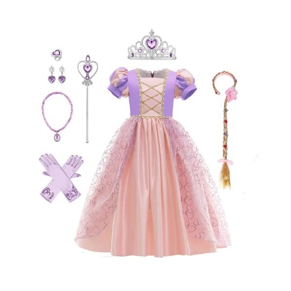 IBTOM CASTLE Filles Princesse Robe+Accessoires Raiponce Ensemble Conte De Fées Cosplay Halloween Carnaval Costumes Noël Anniv