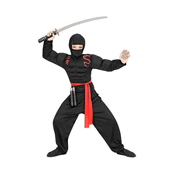 "SUPER MUSCLE NINJA" hooded muscle shirt, face mask, pants, belt - 128 cm / 5-7 Years 