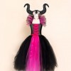 IMEKIS Enfant Filles Princesse Maléfique Costume Halloween Méchante Reine Habiller Fantaisie Robe en Tulle Avec Corne et Aile