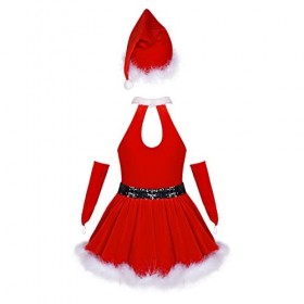 Oyolan Enfant Fille Déguisement Lutin de Noël Robe Velours/Paillette Costume Noël Tenue Cosplay Mère Noël Spectacle 3-14 Ans 