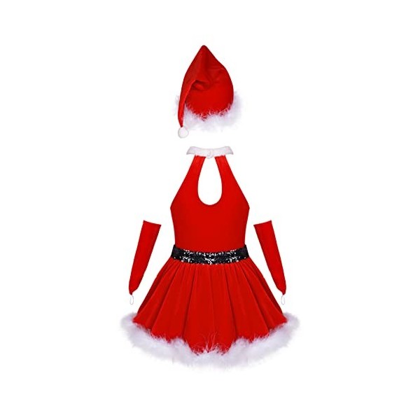 Oyolan Enfant Fille Déguisement Lutin de Noël Robe Velours/Paillette Costume Noël Tenue Cosplay Mère Noël Spectacle 3-14 Ans 