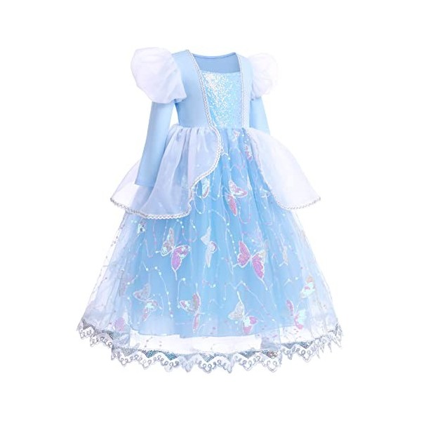 Odizli Cendrillon Costume Enfant Fille Princesse Robe Tulle Longue Robe de Bal Halloween Noël Carnaval Party Cosplay + Access