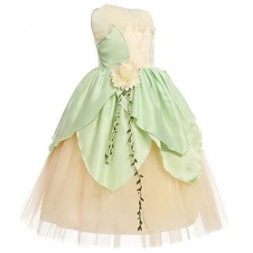 Tiana Costume enfant fille embrasser la grenouille déguisement robe de princesse robe en tulle robe de bal Halloween Noël car