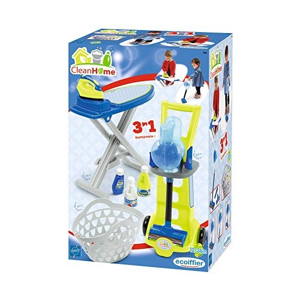 Jouets Ecoiffier- Clean Home Jouets Pack 3 en1-Ménage Jeu dImitation-De 12 à 36 Mois, 1762, 7 Unités Lot de 1 