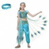 Lito Angels Deguisement Robe de Princesse Jasmine pour Enfants Filles, Ensemble Haut avec Cape de Paon, Pantalon et Bandeau, 