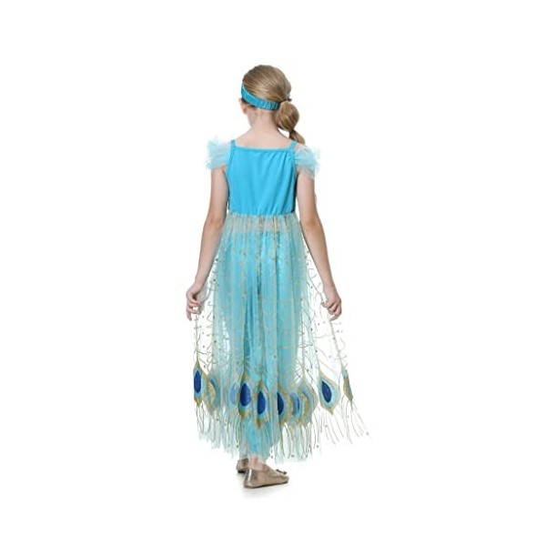 Lito Angels Deguisement Robe de Princesse Jasmine pour Enfants Filles, Ensemble Haut avec Cape de Paon, Pantalon et Bandeau, 