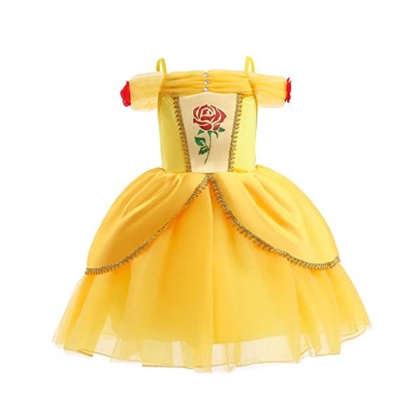 Lito Angels Deguisement Robe Princesse Belle Costume de Belle et la Bête pour Enfant Fille Taille 7-8 ans, Jaune