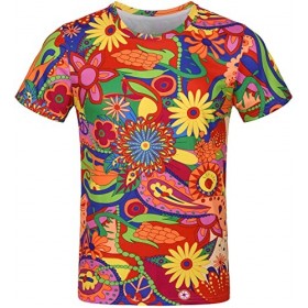 COSAVOROCK Costume Années 60s 70s Rétro Hippie T-Shirts pour Homme Multicolore Floral XL