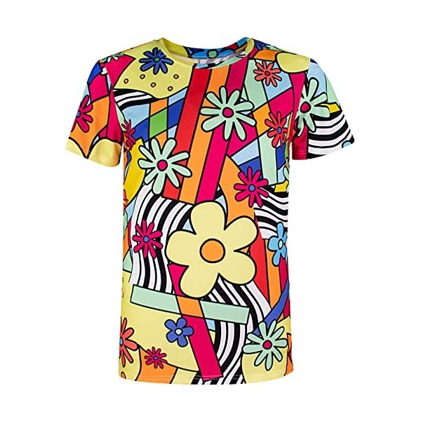 COSAVOROCK Costume Années 60s 70s Rétro Hippie T-Shirts pour Homme Multicolore Floral XL