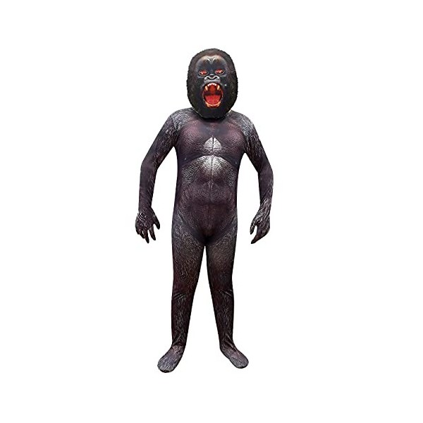 King Kongs Costume pour enfants Cosplay Halloween Combinaison complète Jeu de rôle en orang-outan Body pour garçons - Noir - 