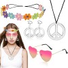 RANJIMA Ensemble de costume hippie années 60 rétro signe de paix avec collier et bandeau de tournesol, lunettes de soleil, ac