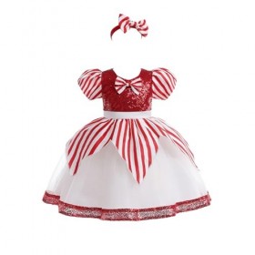 Oyolan Enfant Fille Déguisement Lutin de Noël Robe Velours/Paillette Costume Noël Tenue Cosplay Mère Noël Spectacle 3-14 Ans 