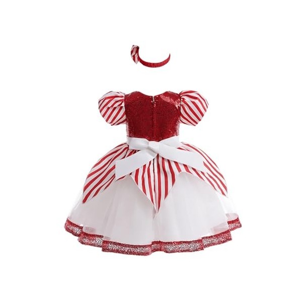 Oyolan Enfant Fille Déguisement Lutin de Noël Robe Velours/Paillette Costume Noël Tenue Cosplay Mère Noël Spectacle 3-14 Ans 