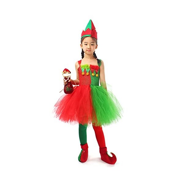 IMEKIS Costume de Père Noël pour Enfants Filles Costume de Noël de lElfe du Renne et du Bonhomme de Neige Robe Sans Manches 