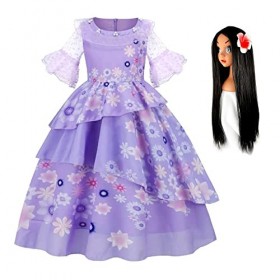 Eleasica Robe Fille Isabela Déguisement pour Enfant Perruque Sac Robe de Costume Halloween Noël Fête Carnaval Cosplay Anniver
