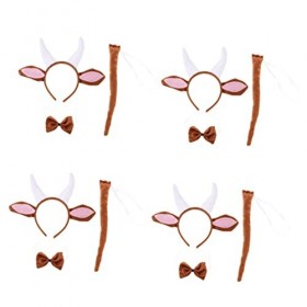 ADOCARN Bandeau Oreilles De Chèvre 4 Ensembles Kit Kits Jungle De Creative En Peluche Coiffe Bandeau Col Avec Enfants Bull Or