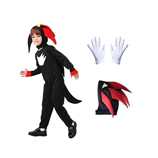 DreamJing Costume Sonic le hérisson pour enfants garçons comprenant une combinaison, un bandeau et des gants, un jeu de simul
