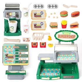 Maycoly Jouet Caisse enregistreuse, Cuisine Enfant Jouet avec Caisses, Hamburgers, Sandwichs, Hot-Dogs, Dinette Enfant Hambur