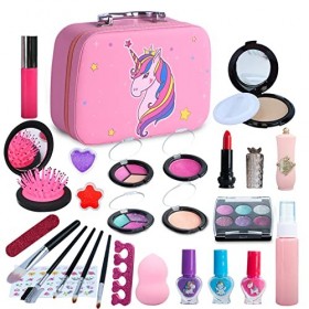 Maquillage Enfant Jouet Fille, Lavable Maquillage Petite Fille avec Malette Maquillage Enfant Make Up Set Cadeau de Anniversa