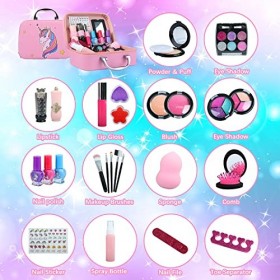 Maquillage Enfant Jouet Fille, Lavable Maquillage Petite Fille avec Malette Maquillage Enfant Make Up Set Cadeau de Anniversa