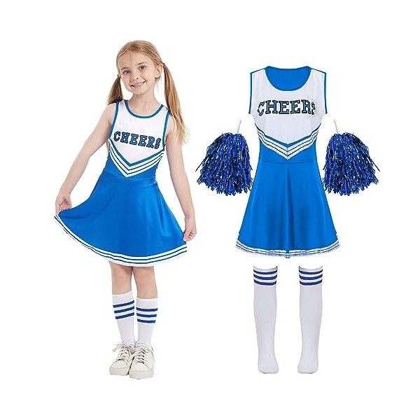 Cnexmin Deguisement Cheerleader Costume De Cheerleader Pour Filles Uniforme De Pom-Pom Girl Cosplay Costume Avec Pompoms Manc