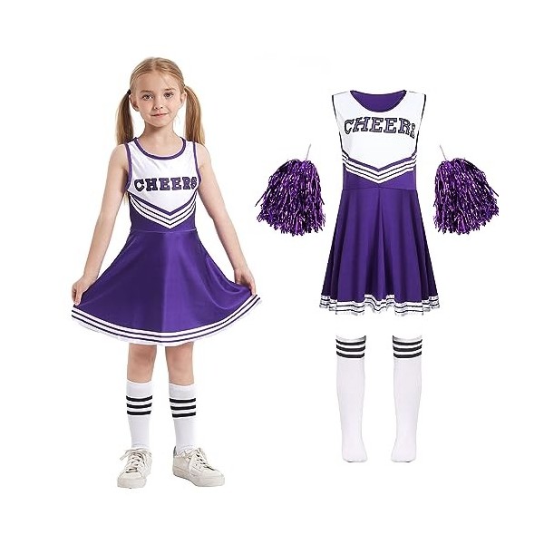 Cnexmin Deguisement Cheerleader Costume De Cheerleader Pour Filles Uniforme De Pom-Pom Girl Cosplay Costume Avec Pompoms Manc